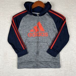 Adidas Sweater Youth 7 Small Gray Blue Orange Striped Hoodie‎ Full Zip